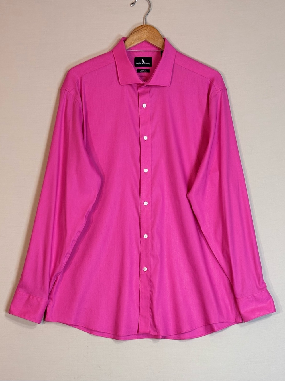 Psycho Bunny Pink Modern Fit Stretch Non-Iron Dress Shirt Men’s 17